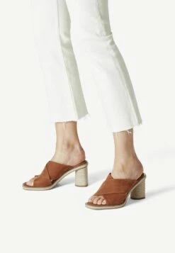 Tamaris Mules À Talons - Cognac Nubuc