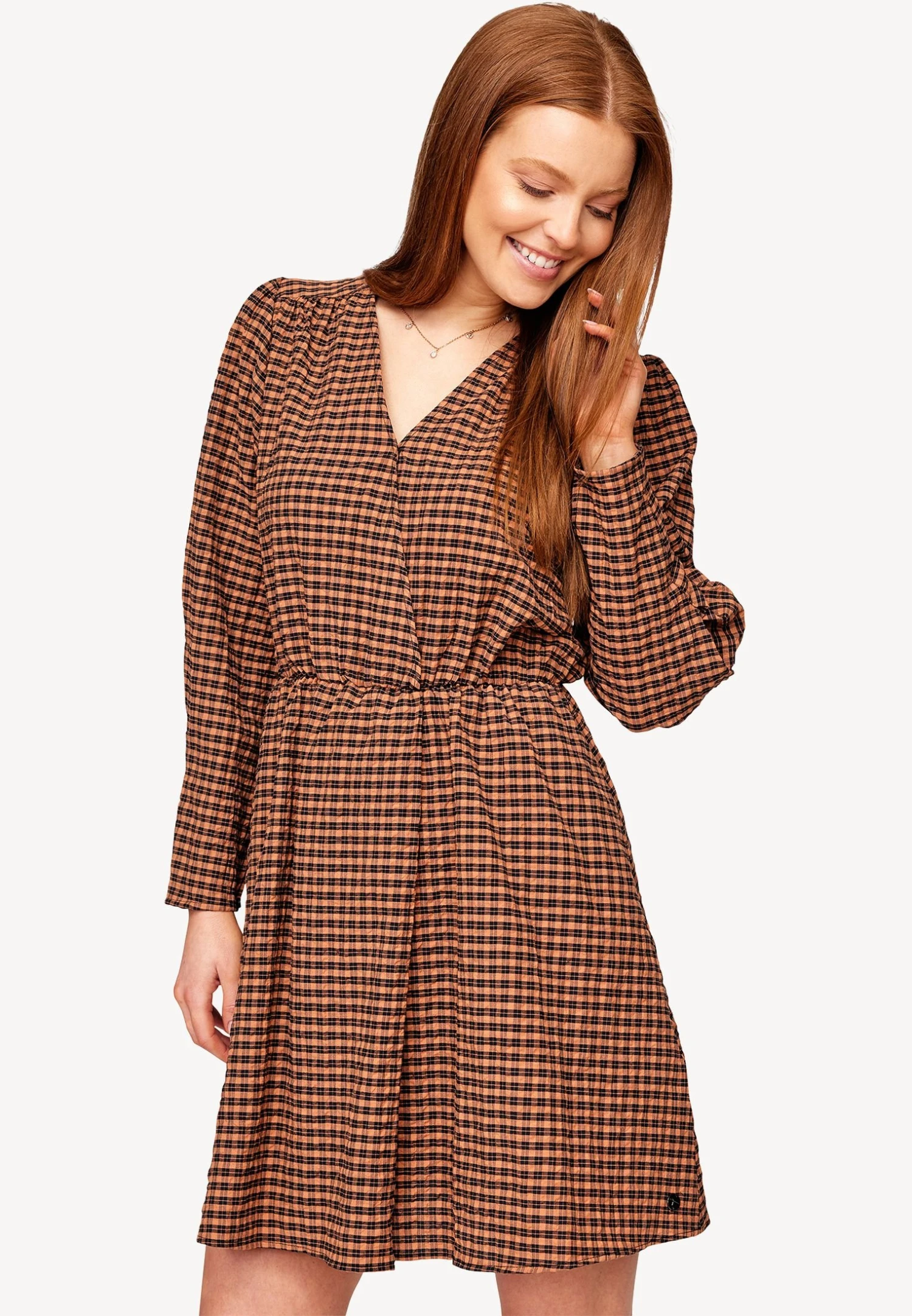 Tamaris Robe De Jour - Pecan Brown Check 1 Tamaris Robe De Jour - Pecan Brown Check